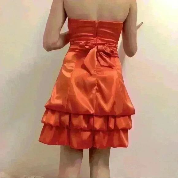 Orange Satin Prom Cocktail Event Dress - Picture 6 of 9